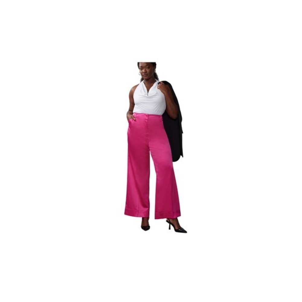 NY&C Pink Wide Leg Trousers New 2X High Waist Satin Dressy Party‎ Pants